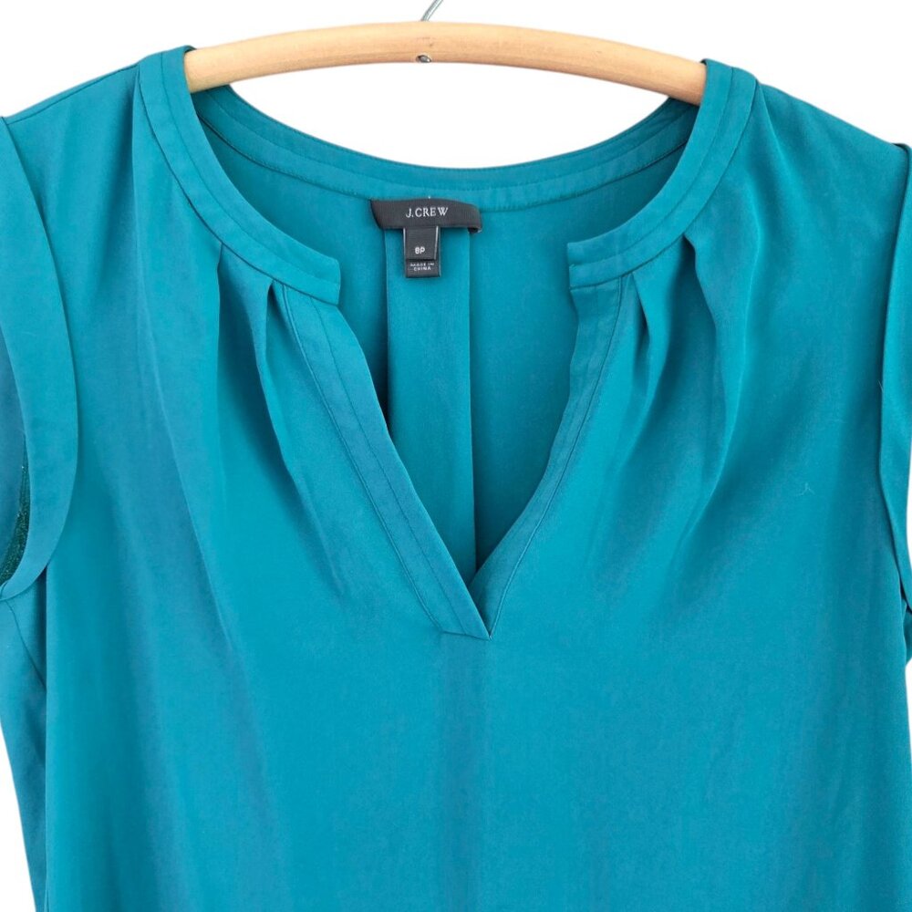 J. Crew Womens Sleeveless Teal Top 8 Petite Flowy Lightweight Blouse - Picture 3 of 9